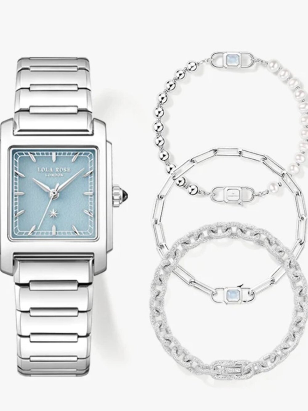 NWT. LOLA ROSE Urban Blue Quartzite Jade Watch & Bracelet Gift Set (3-Piece)